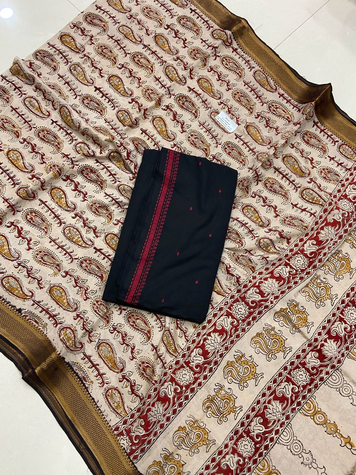 Ikat Kalamkari Dress Material Without Bottom-2pcs set