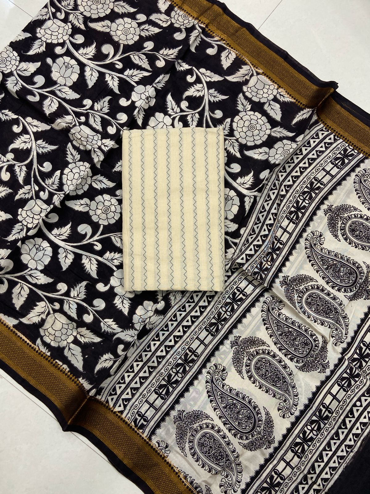 Ikat Kalamkari Dress Material Without Bottom-2pcs set