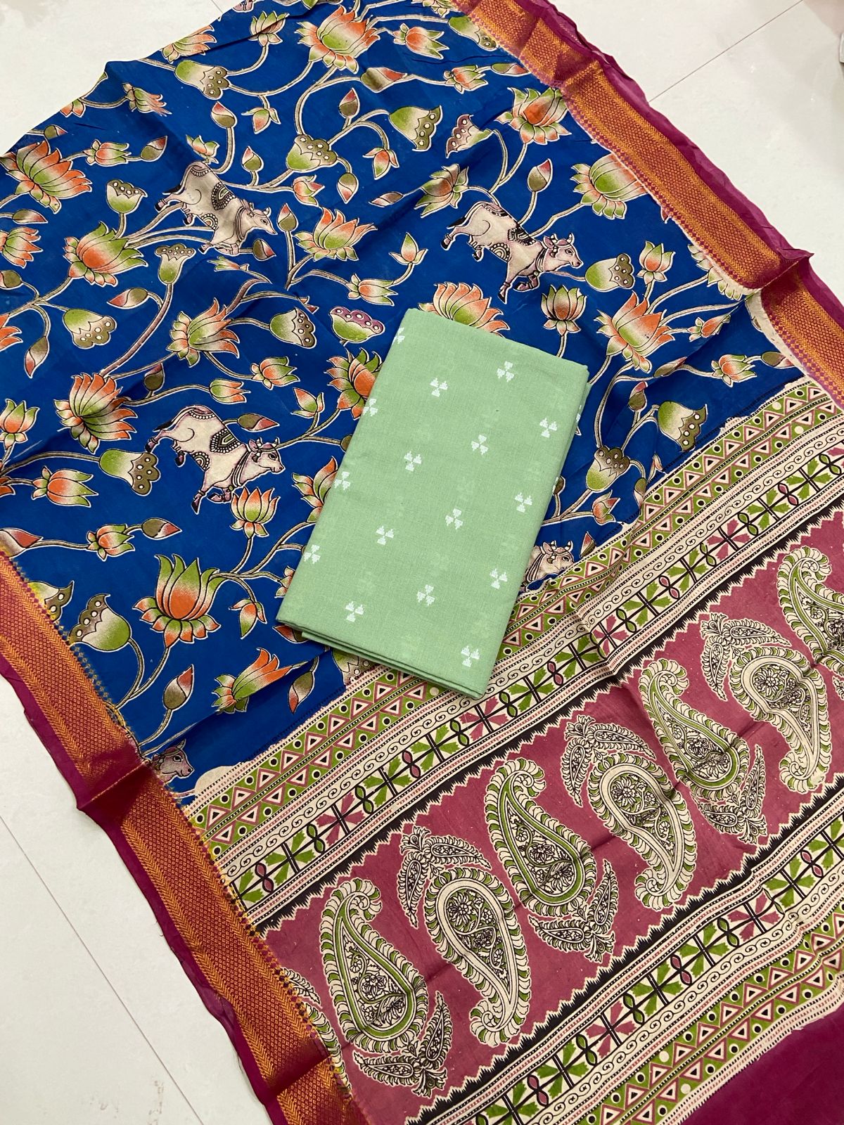 Ikat Kalamkari Dress Material Without Bottom-2pcs set