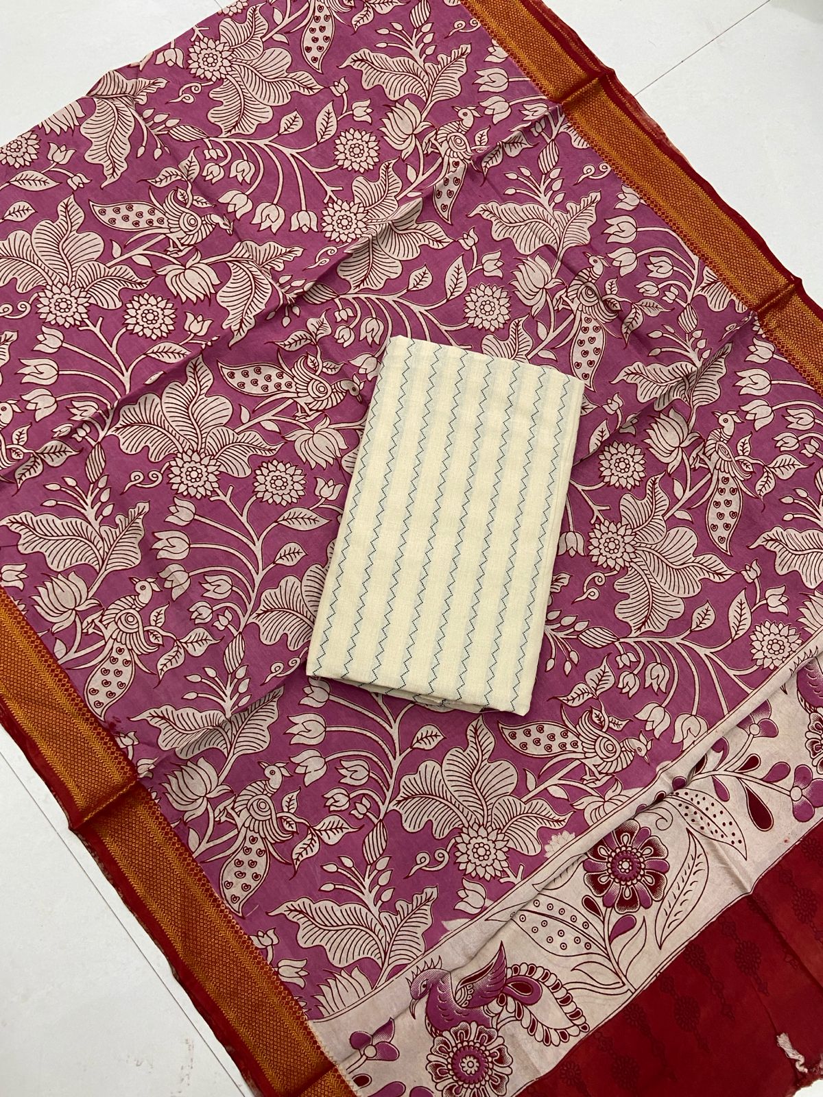 Ikat Kalamkari Dress Material Without Bottom-2pcs set