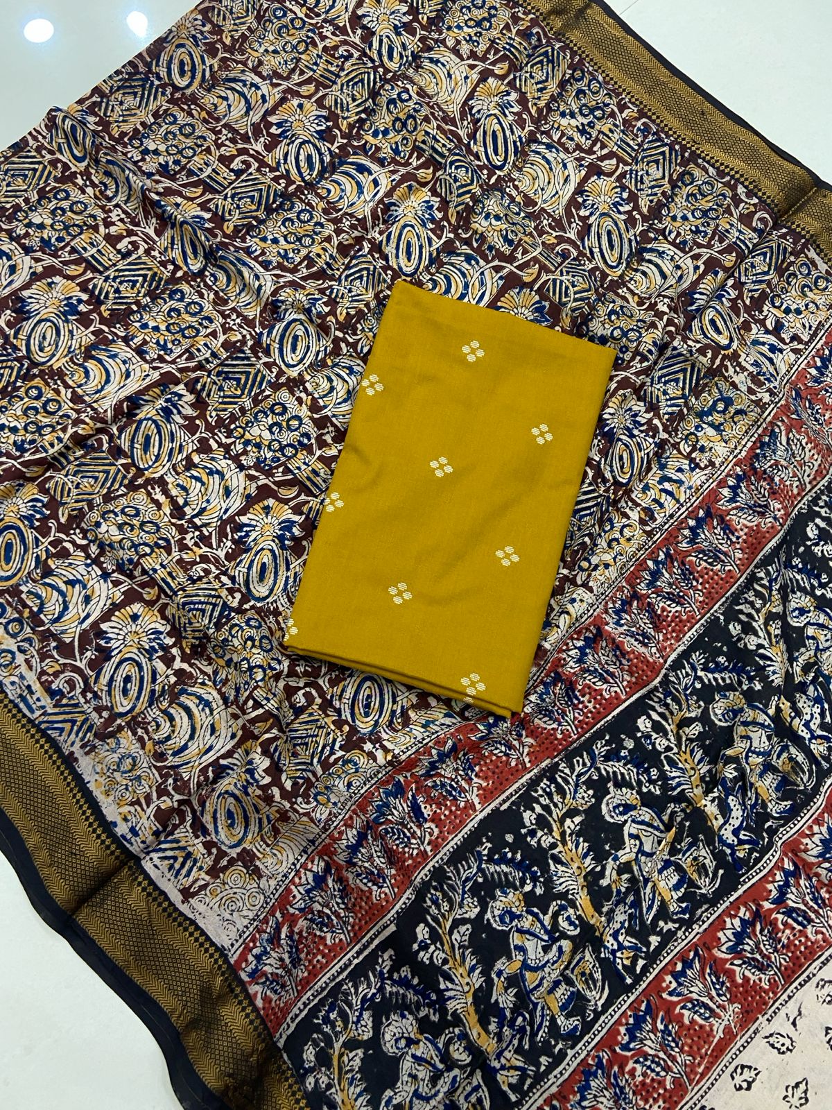 Ikat Kalamkari Dress Material Without Bottom-2pcs set