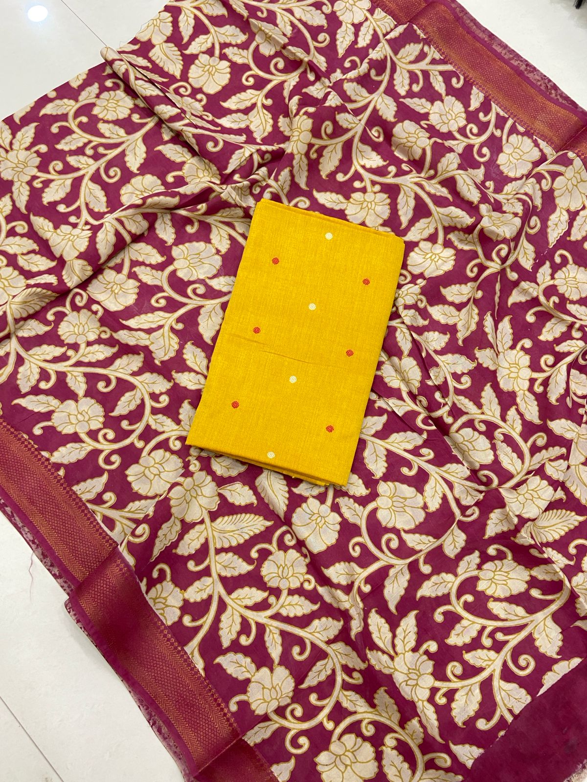 Ikat Kalamkari Dress Material Without Bottom-2pcs set