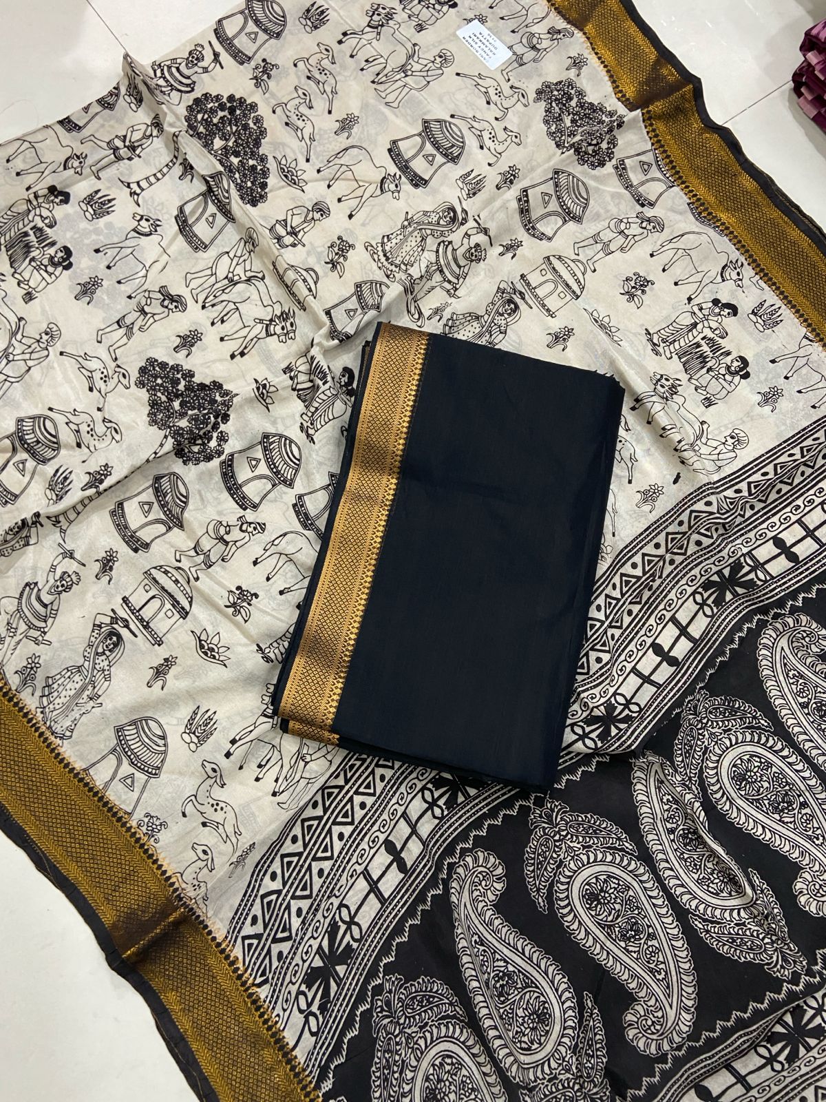 Ikat Kalamkari Dress Material Without Bottom-2pcs set