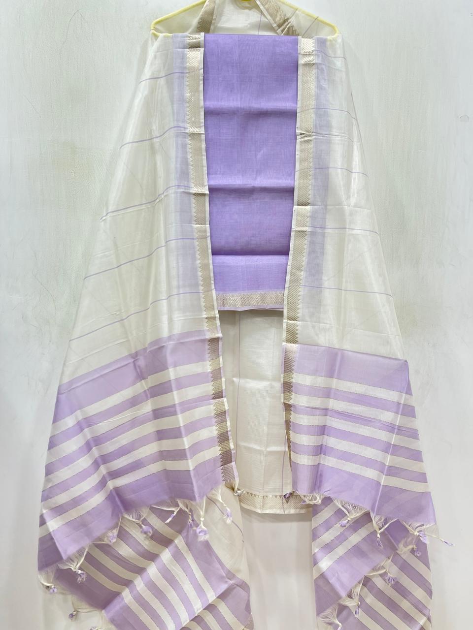 Mangalagiri Handloom Silk / Cotton Dress Material Without Bottom -2pcs Set