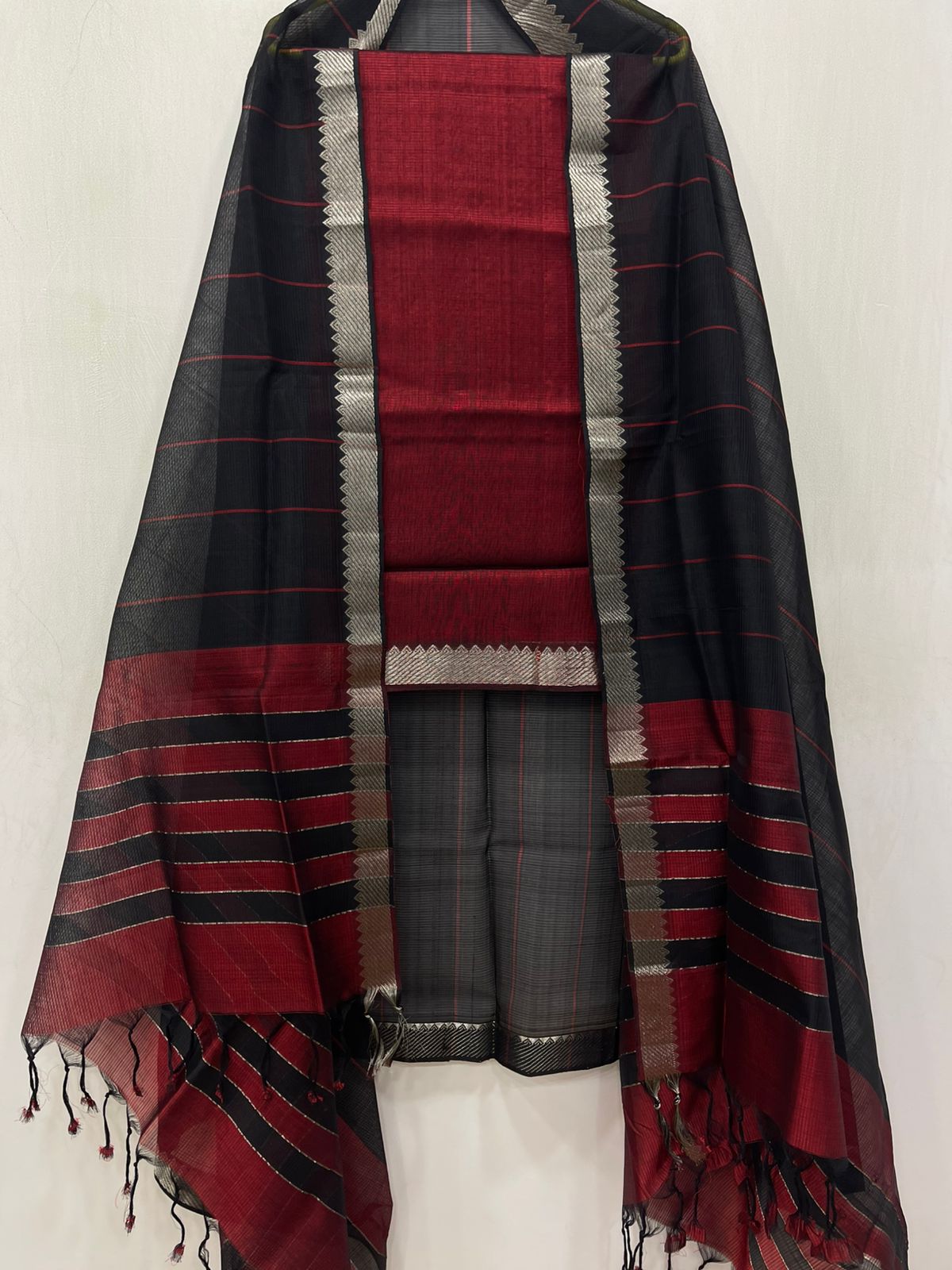 Mangalagiri Handloom Silk / Cotton Dress Material Without Bottom -2pcs Set