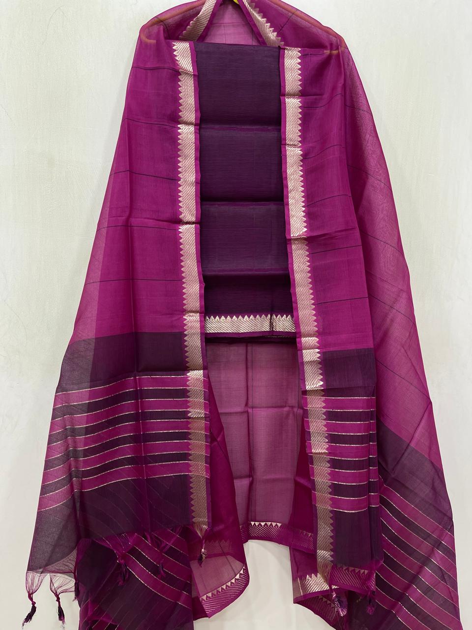 Mangalagiri Handloom Silk / Cotton Dress Material Without Bottom -2pcs Set