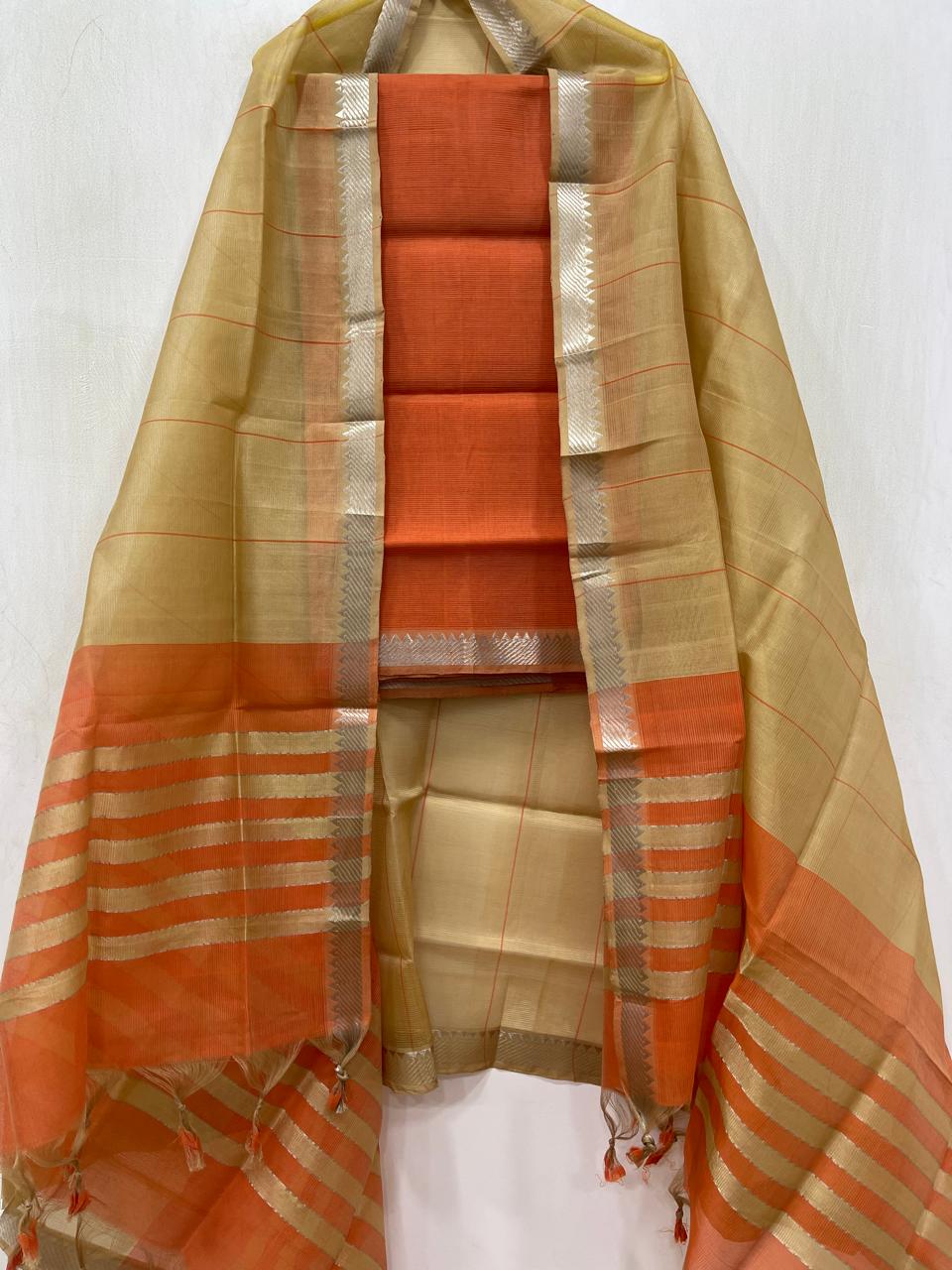Mangalagiri Handloom Silk / Cotton Dress Material Without Bottom -2pcs Set