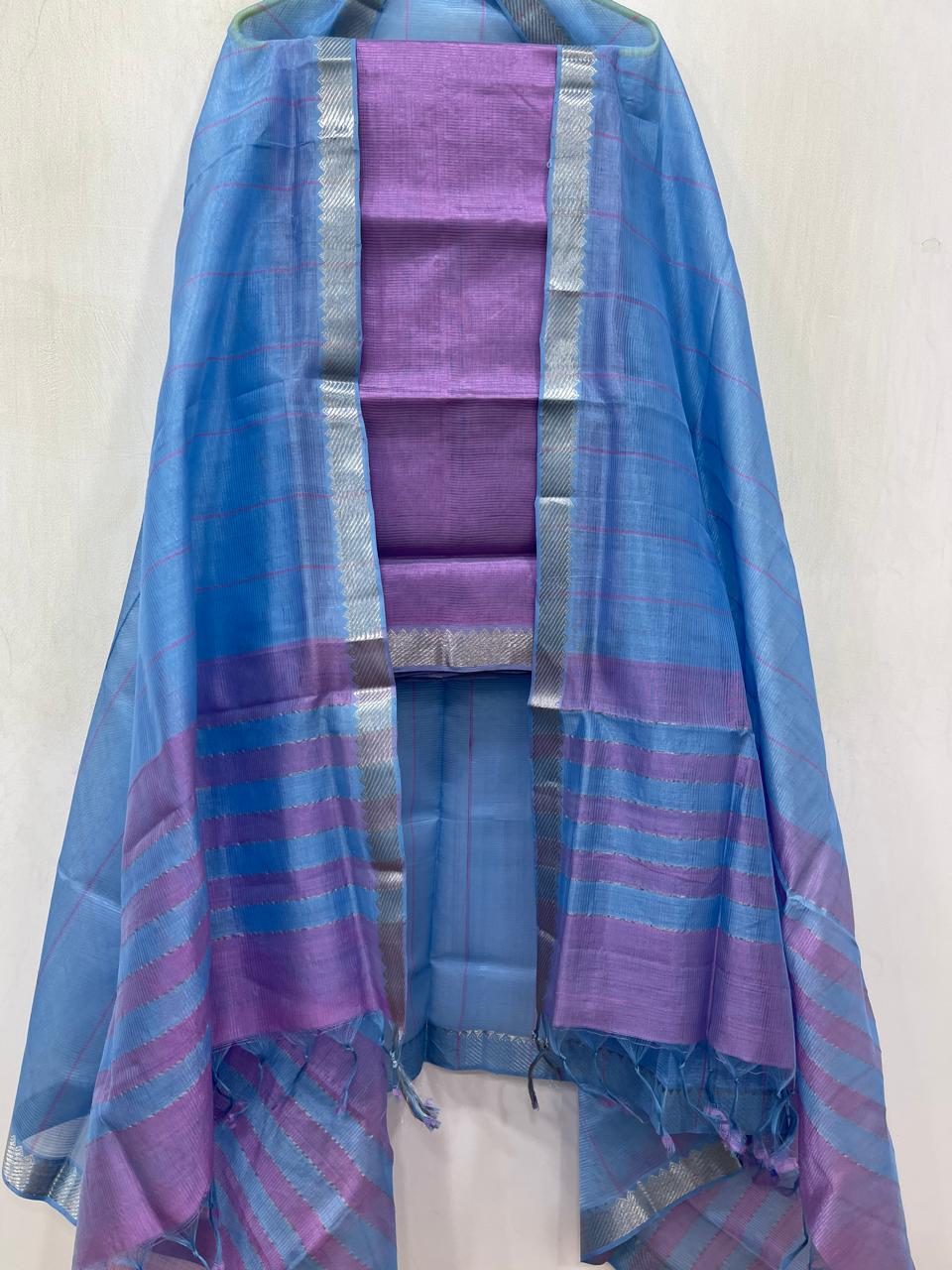Mangalagiri Handloom Silk / Cotton Dress Material Without Bottom -2pcs Set