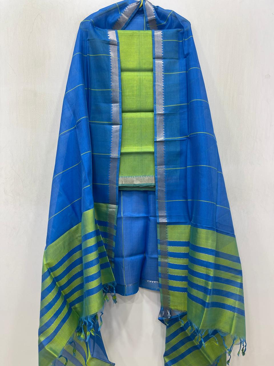 Mangalagiri Handloom Silk / Cotton Dress Material Without Bottom -2pcs Set