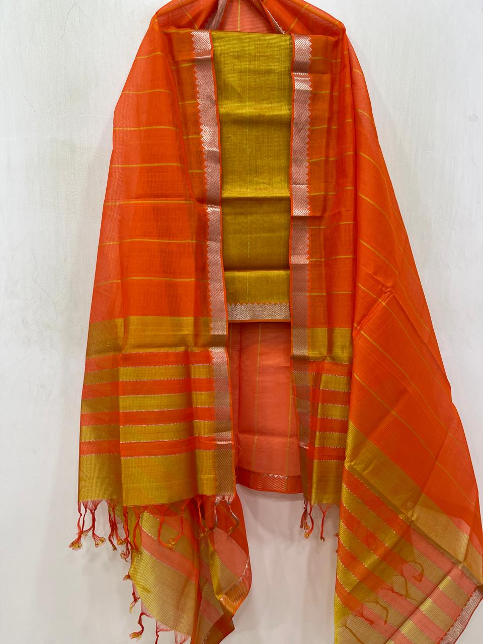 Mangalagiri Handloom Silk / Cotton Dress Material Without Bottom -2pcs Set