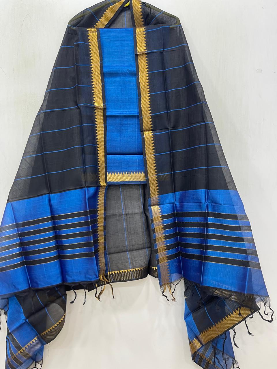 Mangalagiri Handloom Silk / Cotton Dress Material Without Bottom -2pcs Set