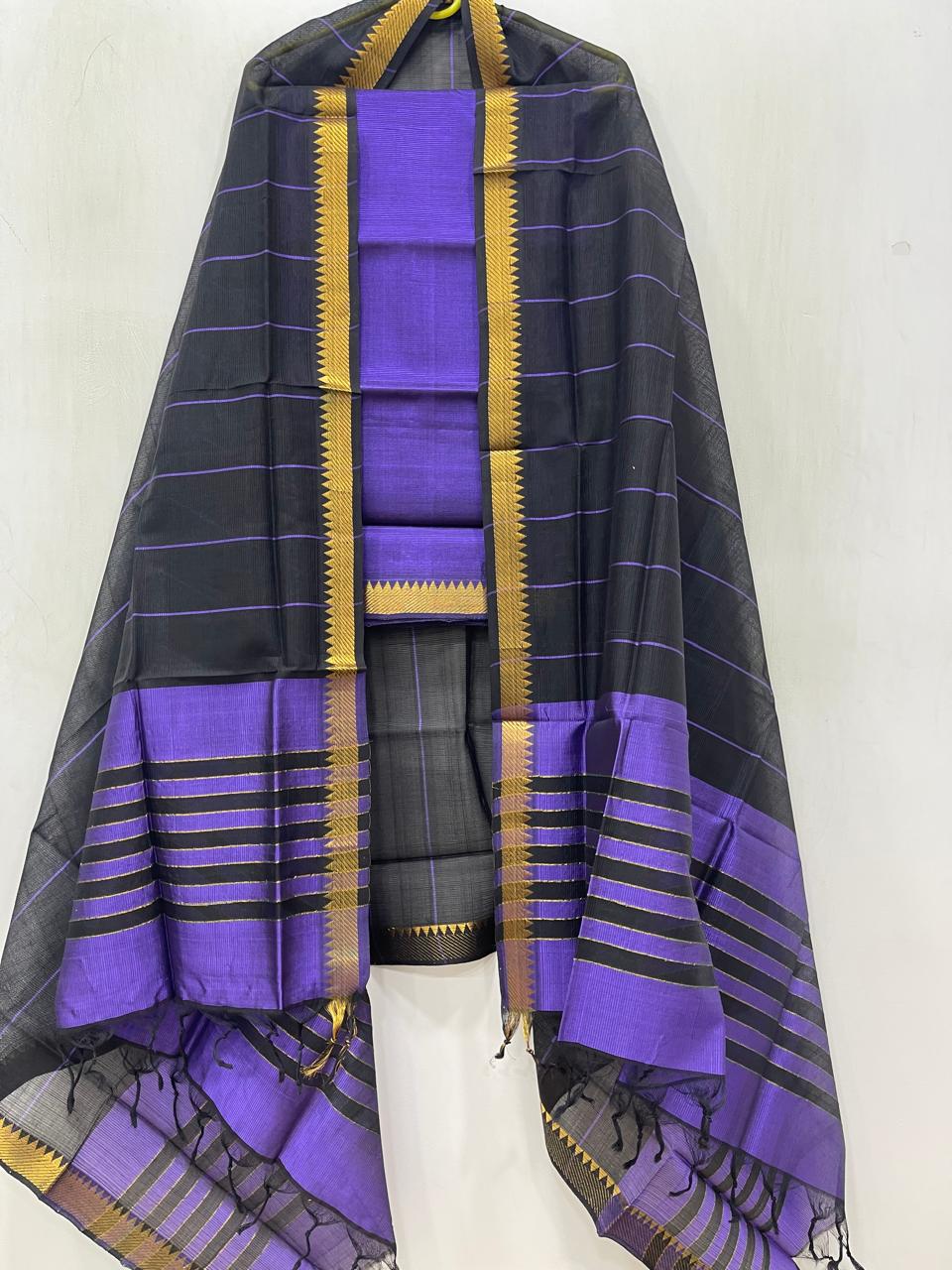 Mangalagiri Handloom Silk / Cotton Dress Material Without Bottom -2pcs Set