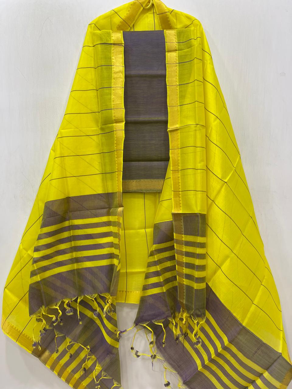 Mangalagiri Handloom Silk / Cotton Dress Material Without Bottom -2pcs Set