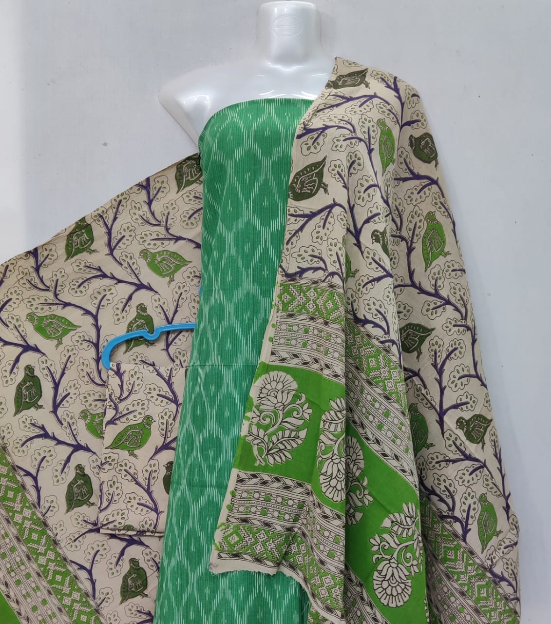 Kalamkari Ikat Cotton Dress Material -3pcs set