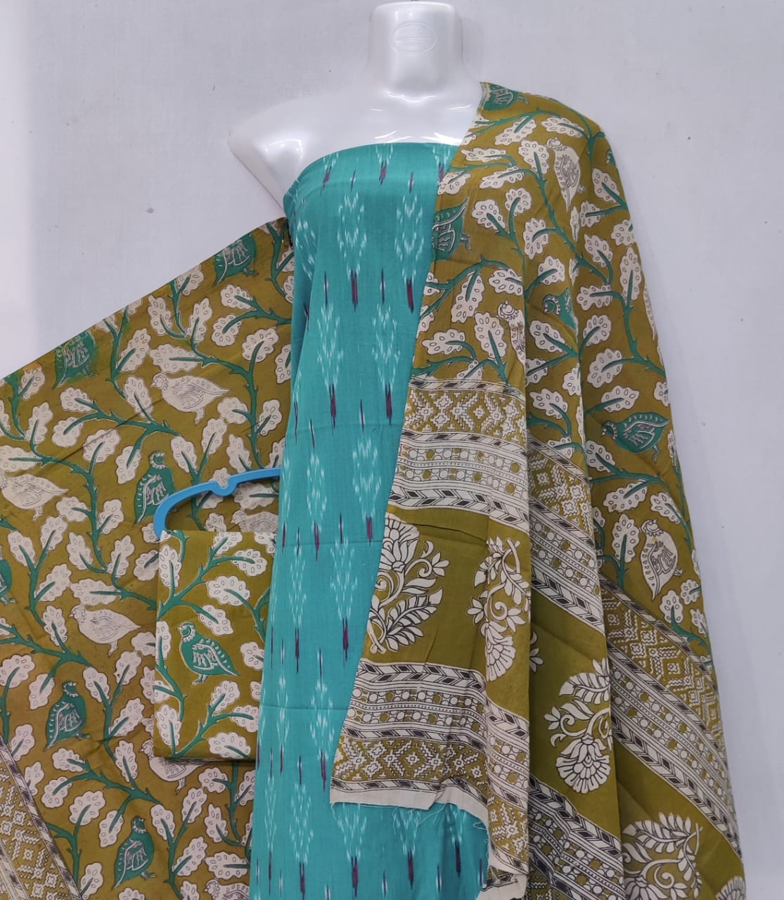 Kalamkari Ikat Cotton Dress Material -3pcs set