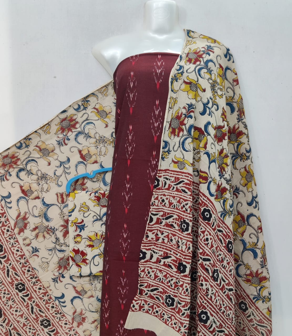 Kalamkari Ikat Cotton Dress Material -3pcs set