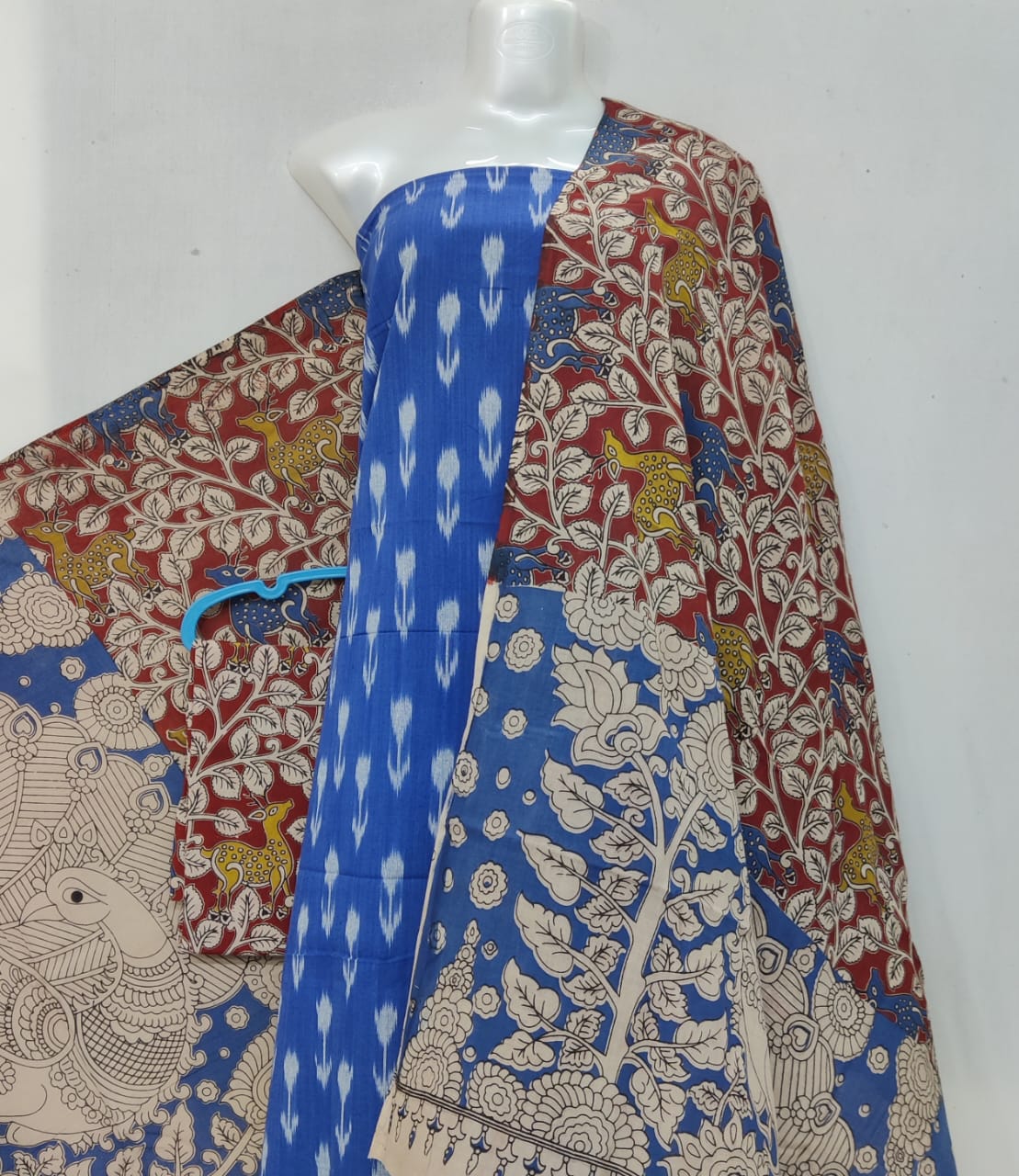 Kalamkari Ikat Cotton Dress Material -3pcs set