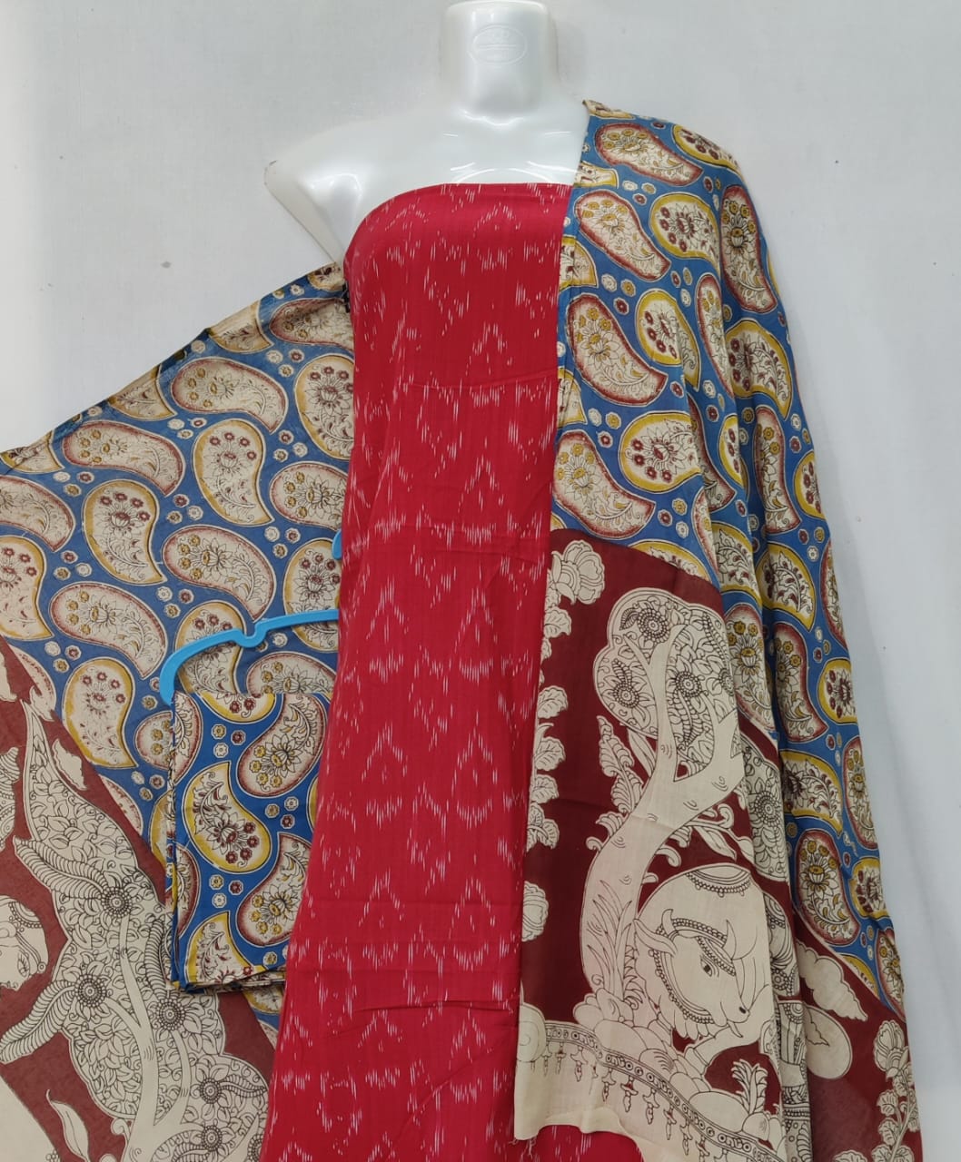 Kalamkari Ikat Cotton Dress Material -3pcs set