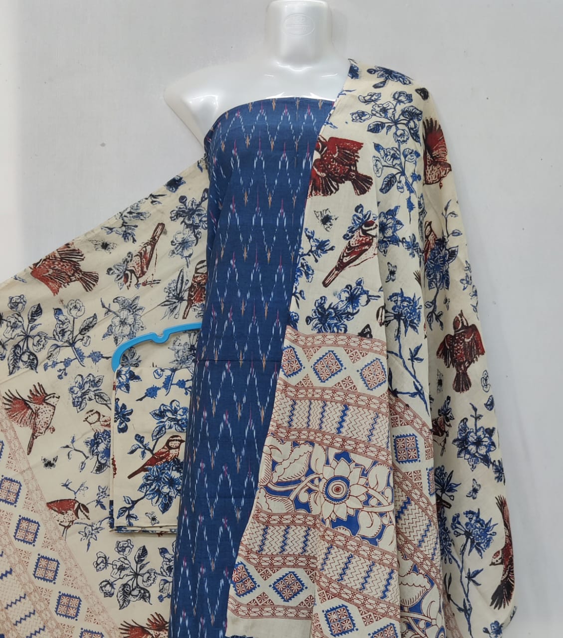 Kalamkari Ikat Cotton Dress Material -3pcs set