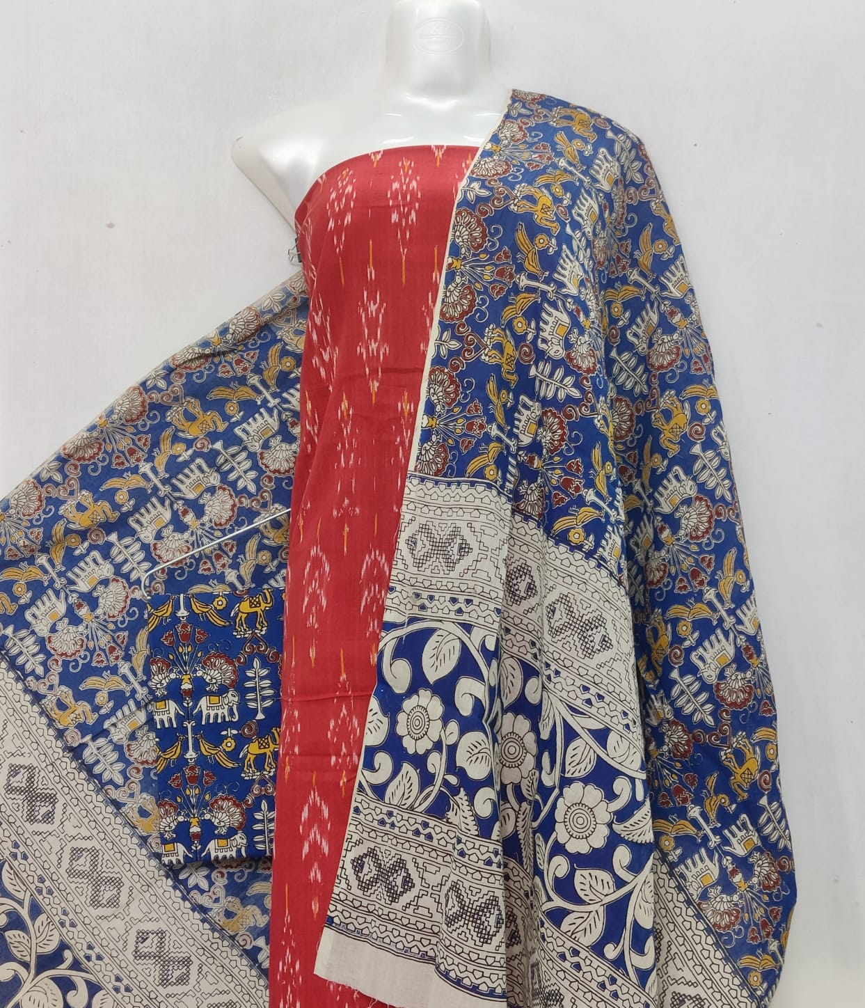 Kalamkari Ikat Cotton Dress Material -3pcs set