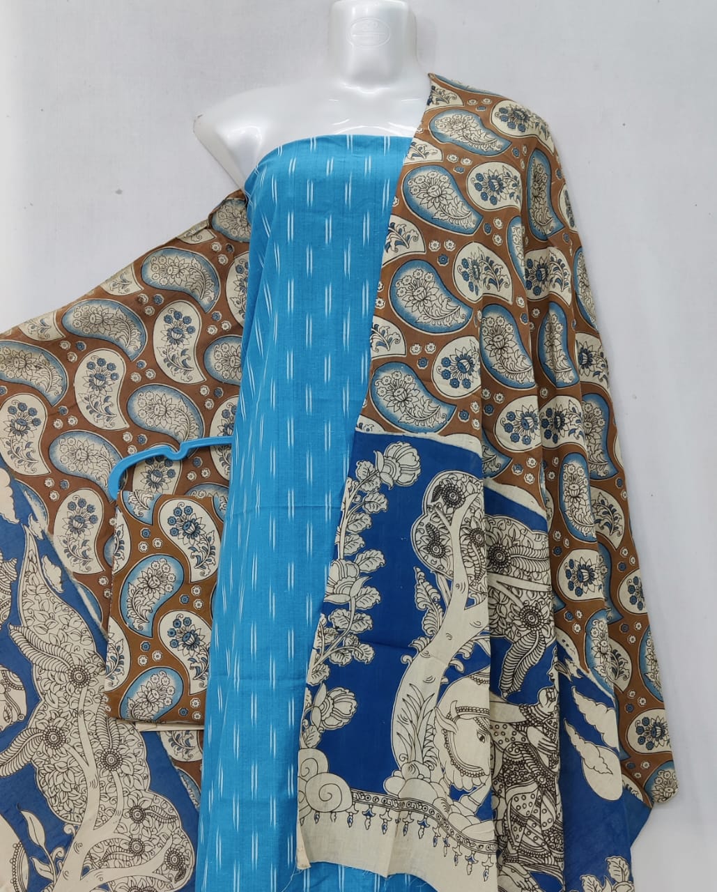 Kalamkari Ikat Cotton Dress Material -3pcs set