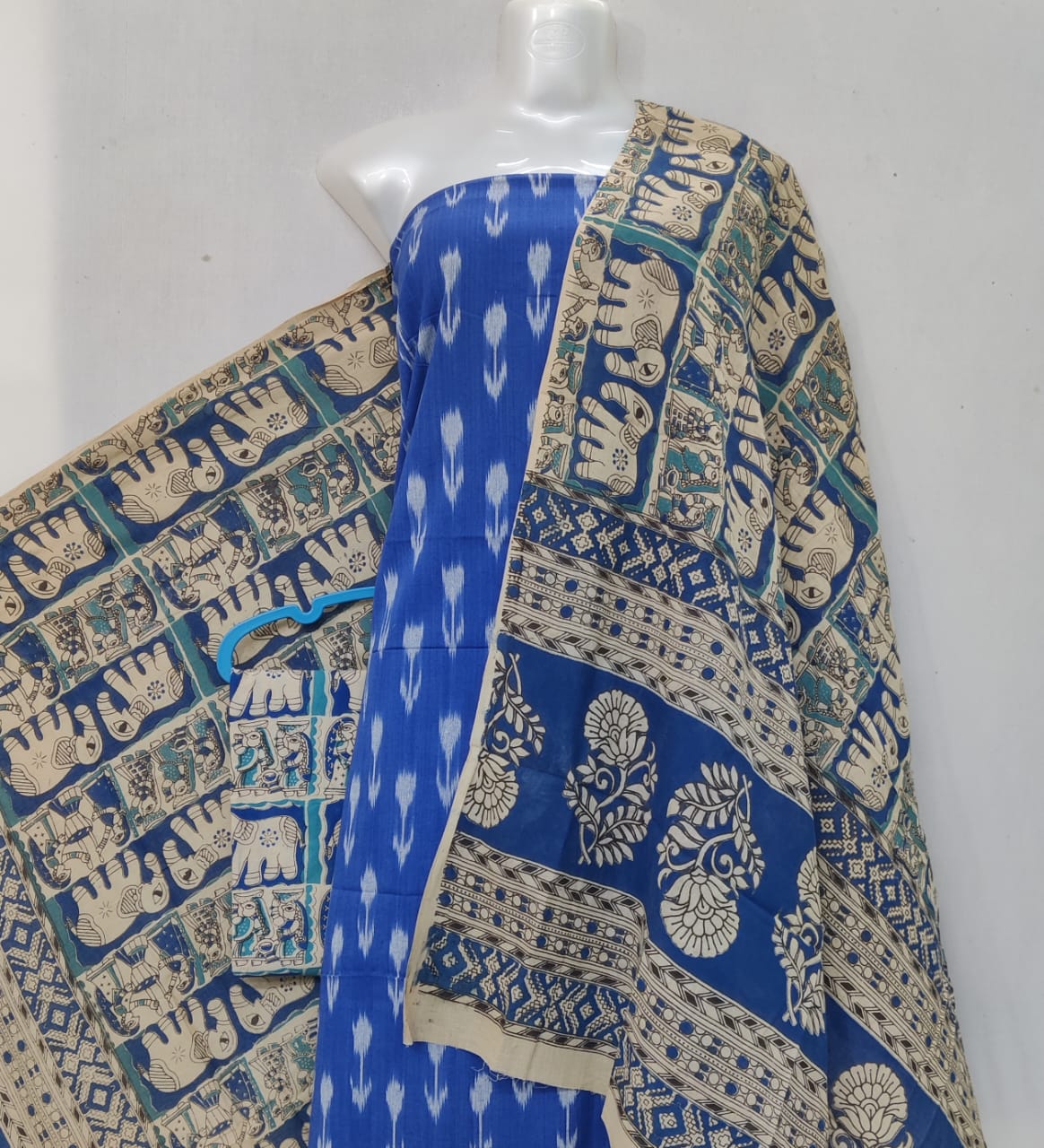 Kalamkari Ikat Cotton Dress Material -3pcs set