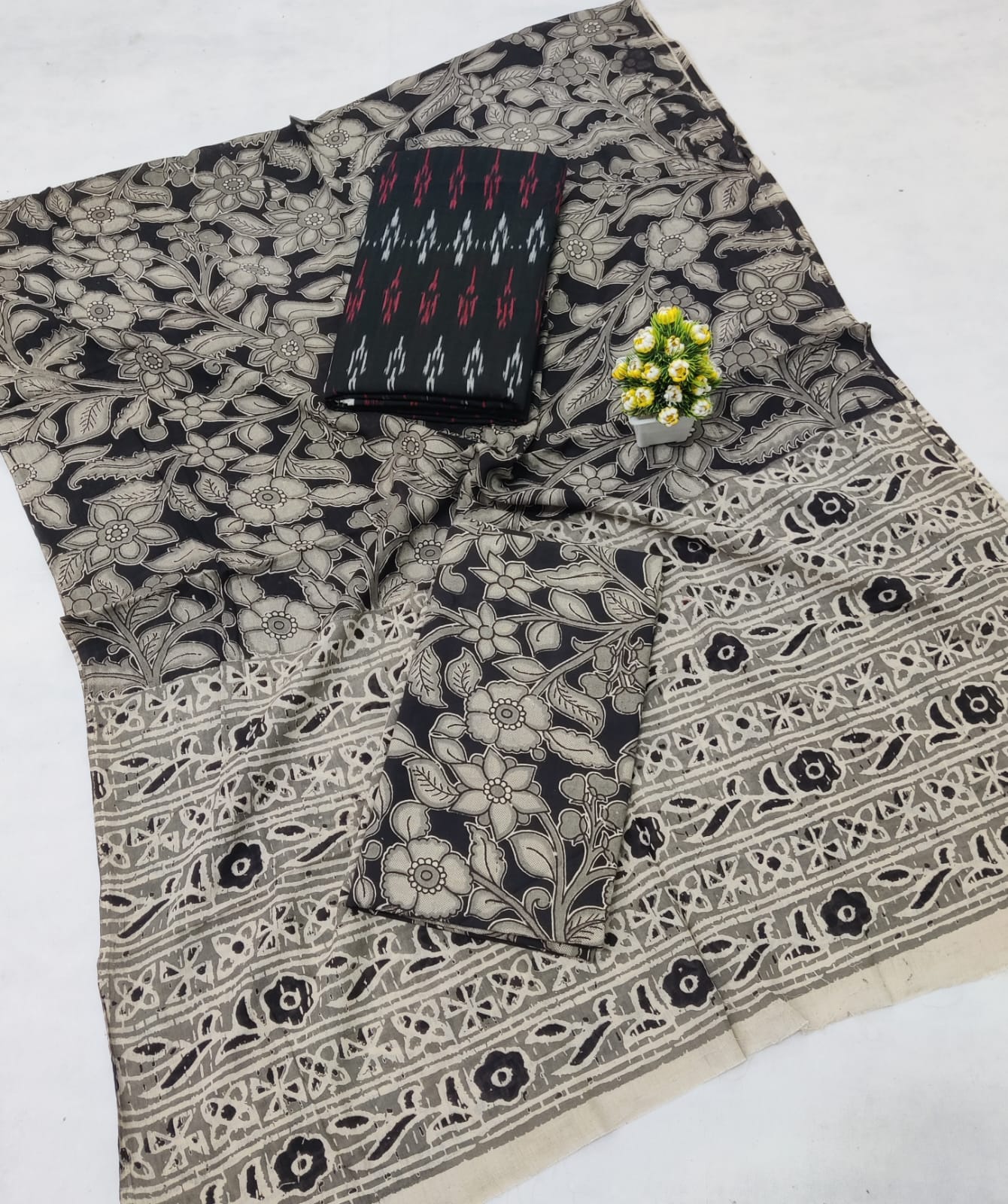 Kalamkari Ikat Cotton Dress Material -3pcs set