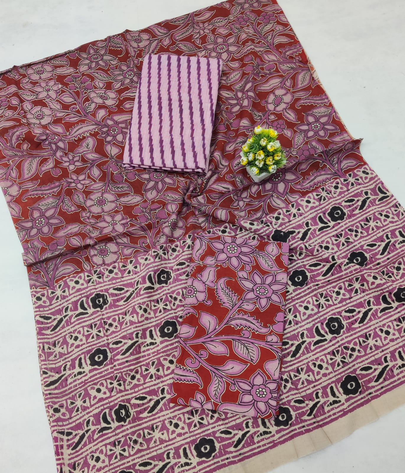 Kalamkari Ikat Cotton Dress Material -3pcs set