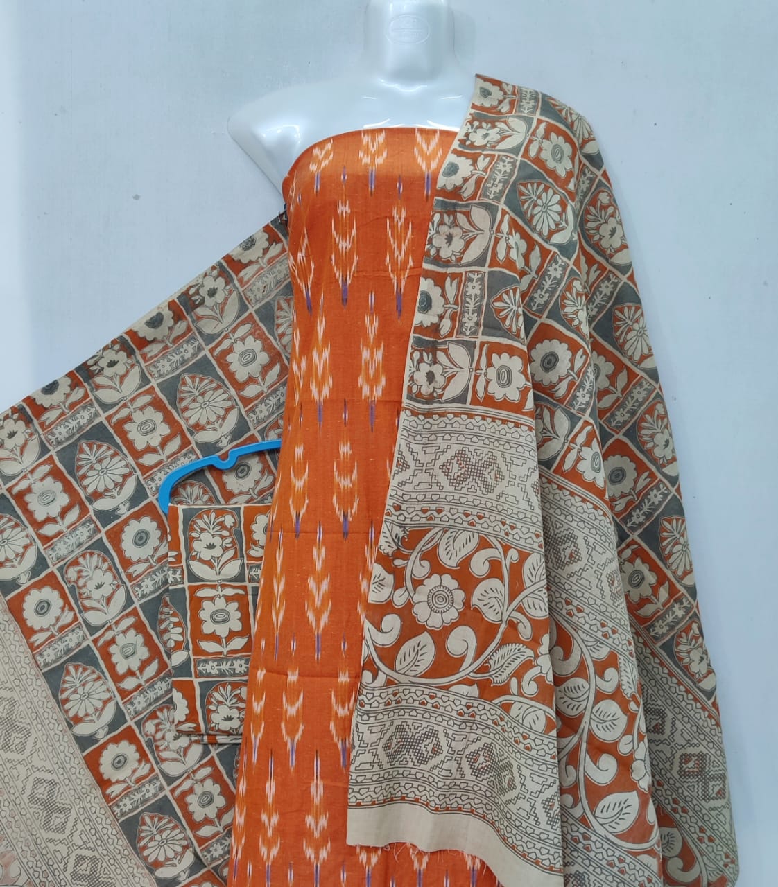 Kalamkari Ikat Cotton Dress Material -3pcs set