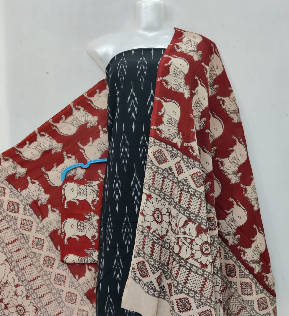 Kalamkari Ikat Cotton Dress Material -3pcs set