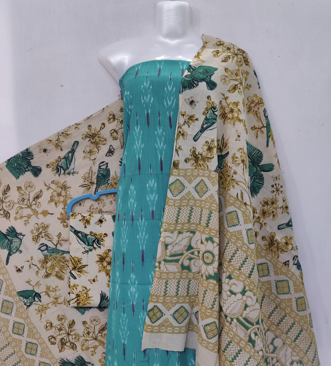 Kalamkari Ikat Cotton Dress Material -3pcs set