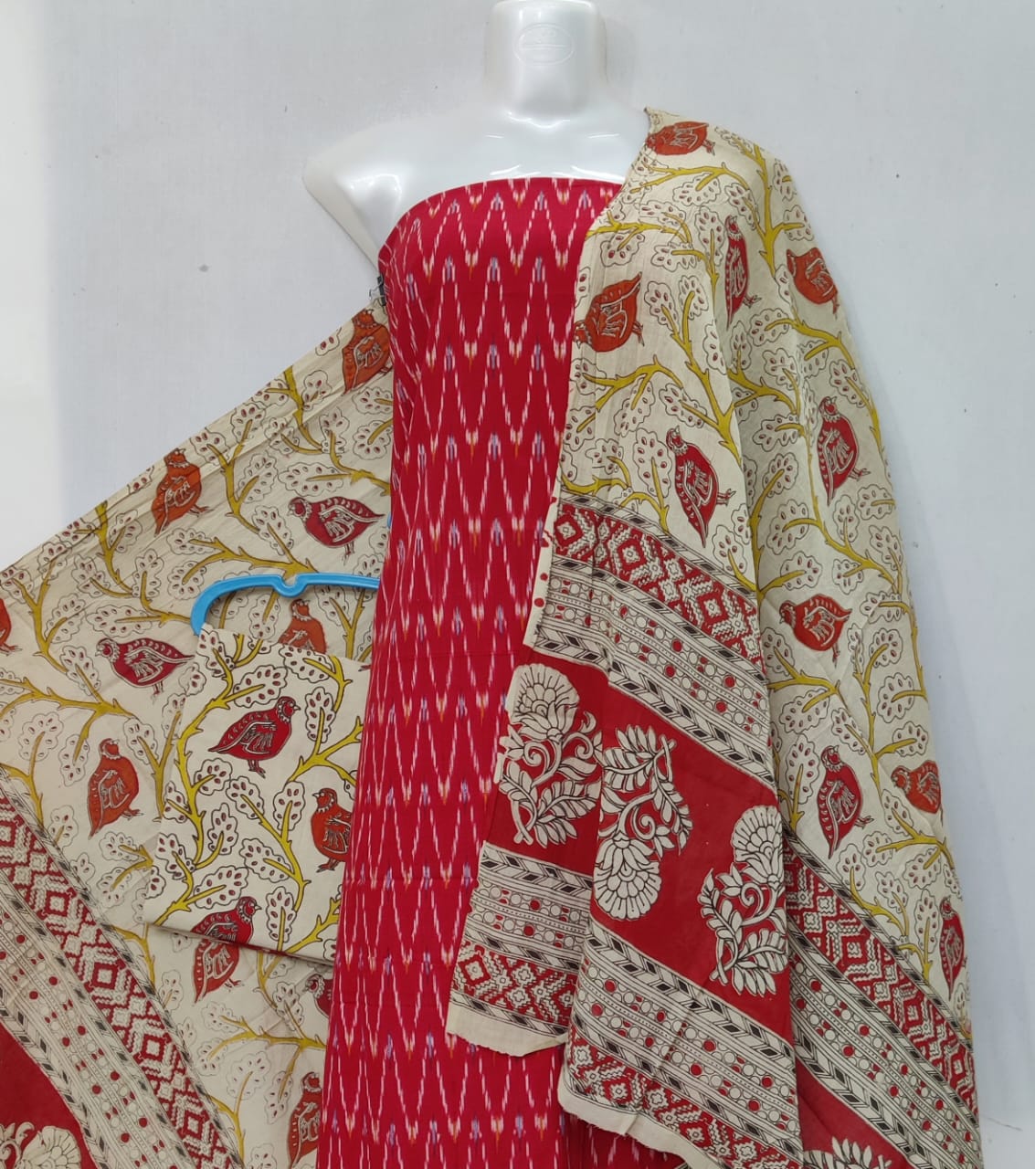 Kalamkari Ikat Cotton Dress Material -3pcs set