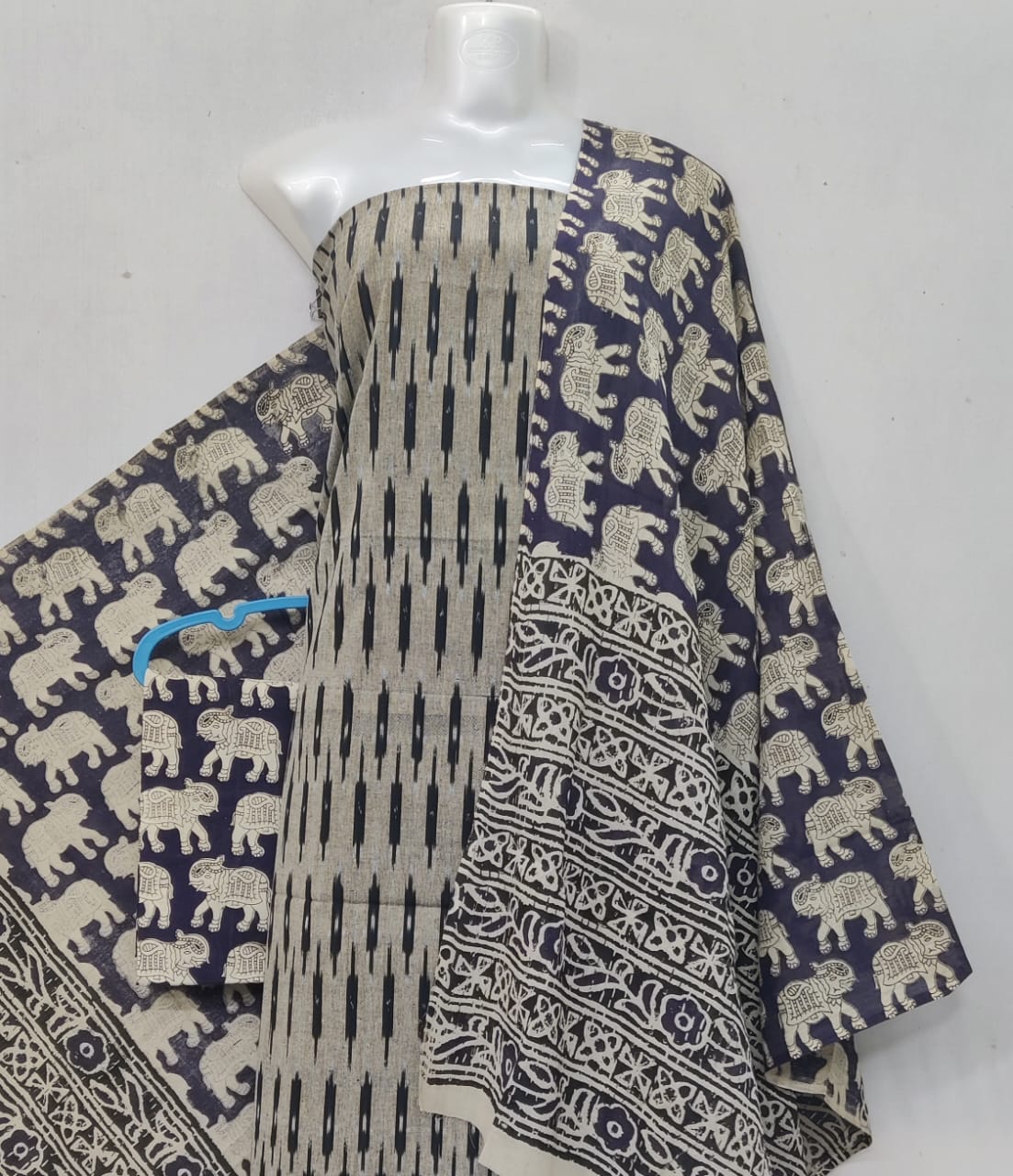 Kalamkari Ikat Cotton Dress Material -3pcs set