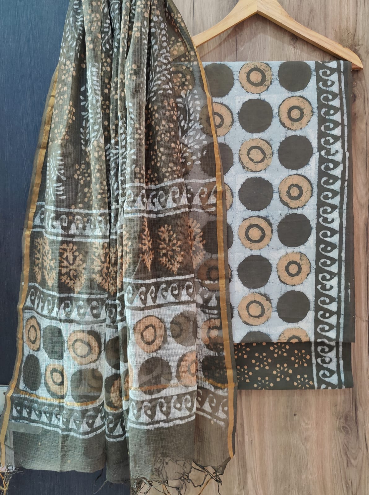 Hand Block Printed Cotton Dress Material With Kota Cotton Dupatta -3pcs set