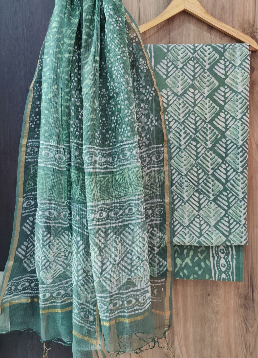 Hand Block Printed Cotton Dress Material With Kota Cotton Dupatta -3pcs set