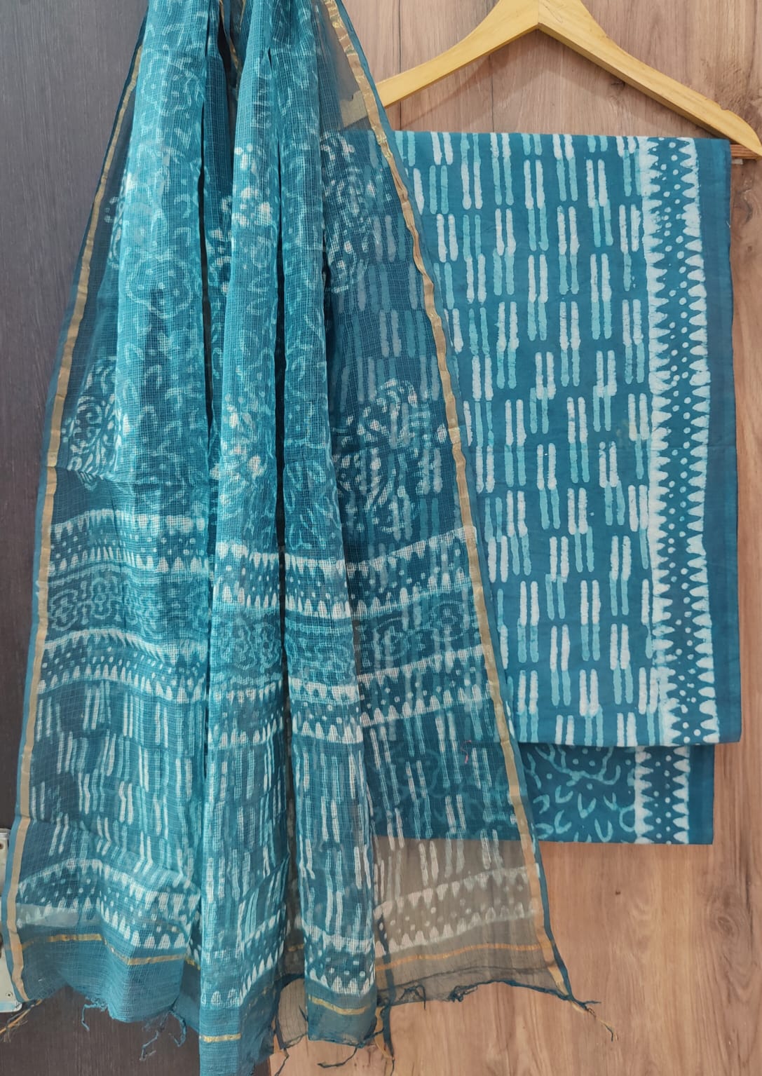 Hand Block Printed Cotton Dress Material With Kota Cotton Dupatta -3pcs set