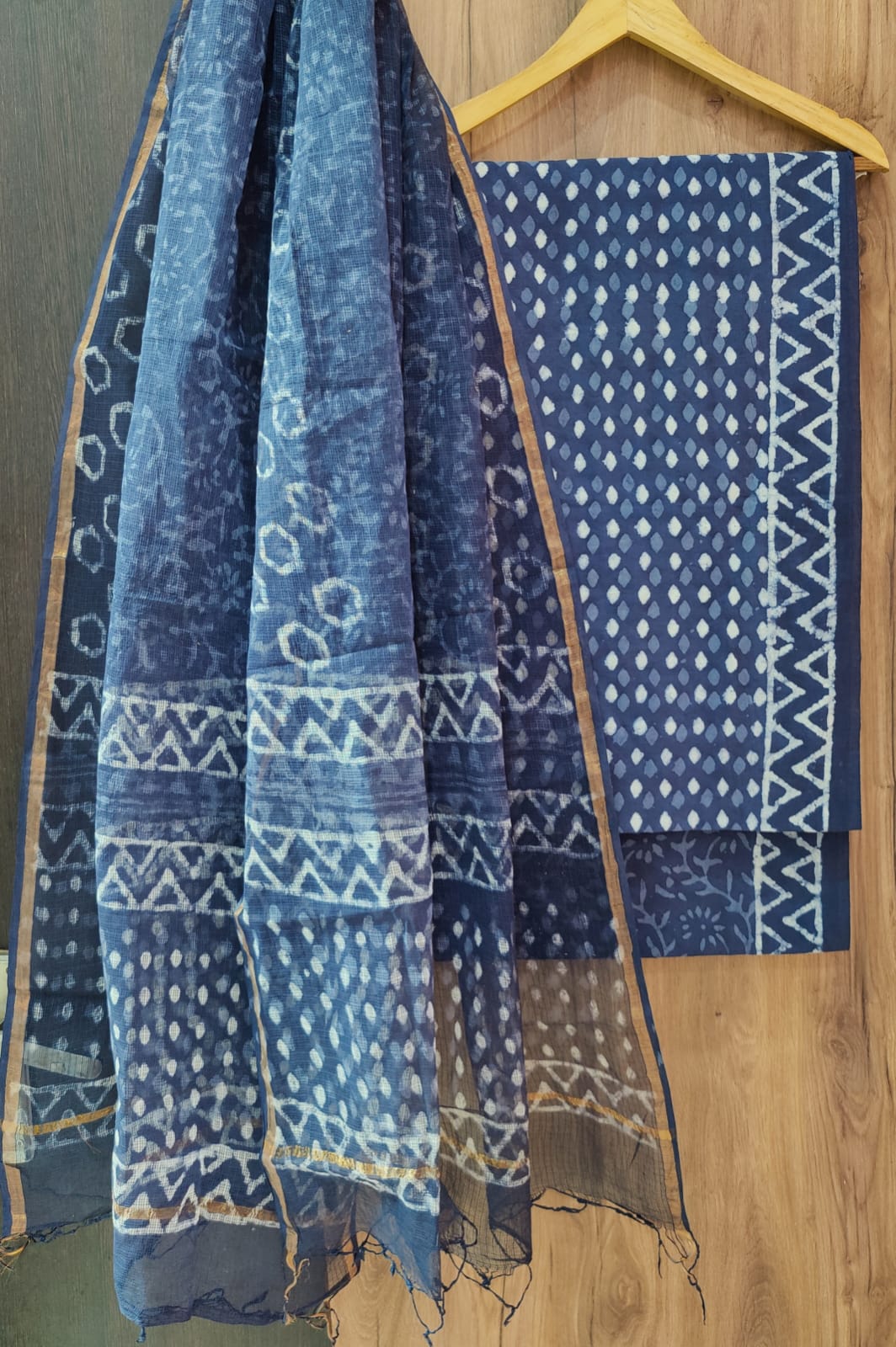Hand Block Printed Cotton Dress Material With Kota Cotton Dupatta -3pcs set