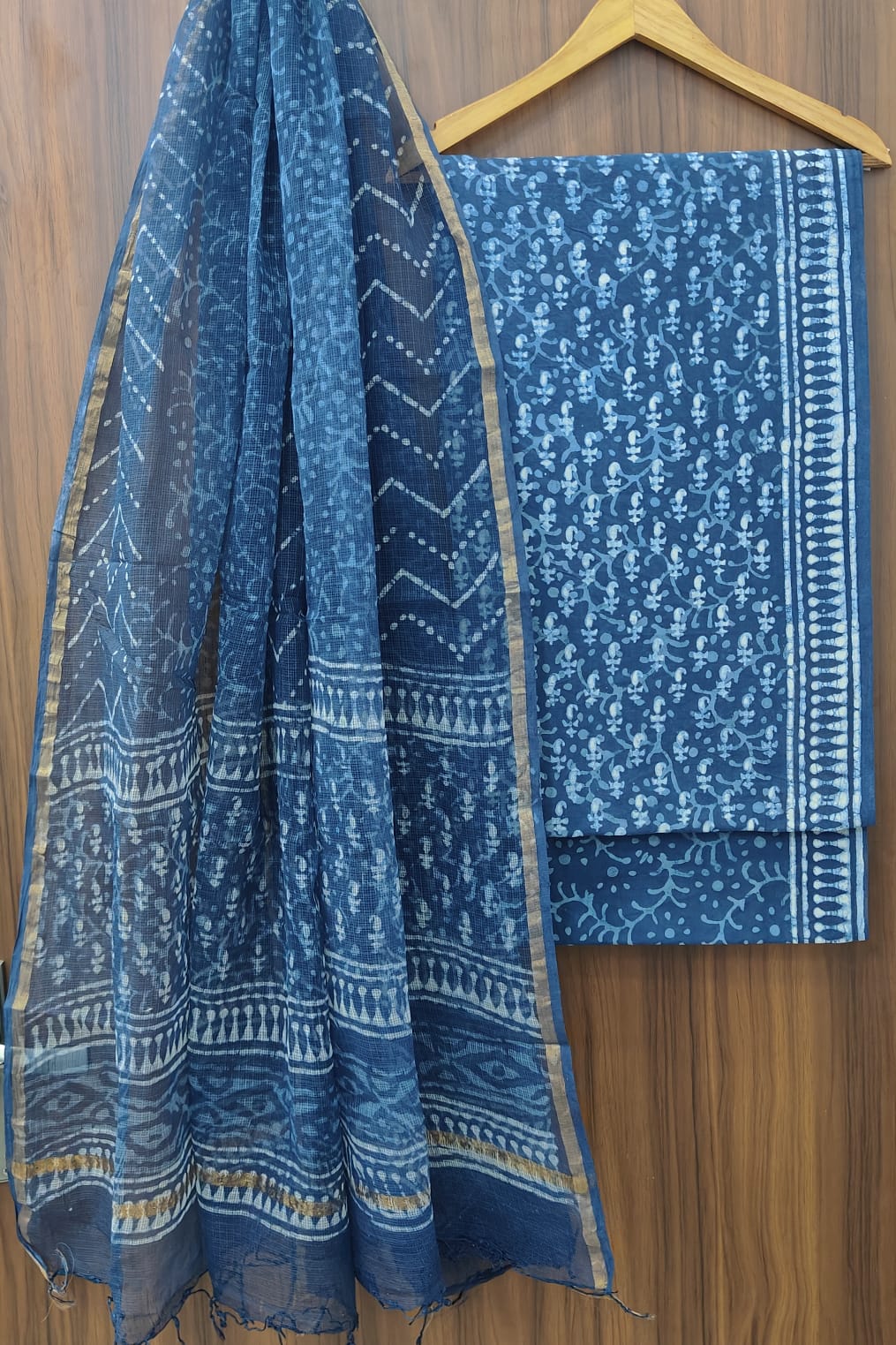 Hand Block Printed Cotton Dress Material With Kota Cotton Dupatta -3pcs set