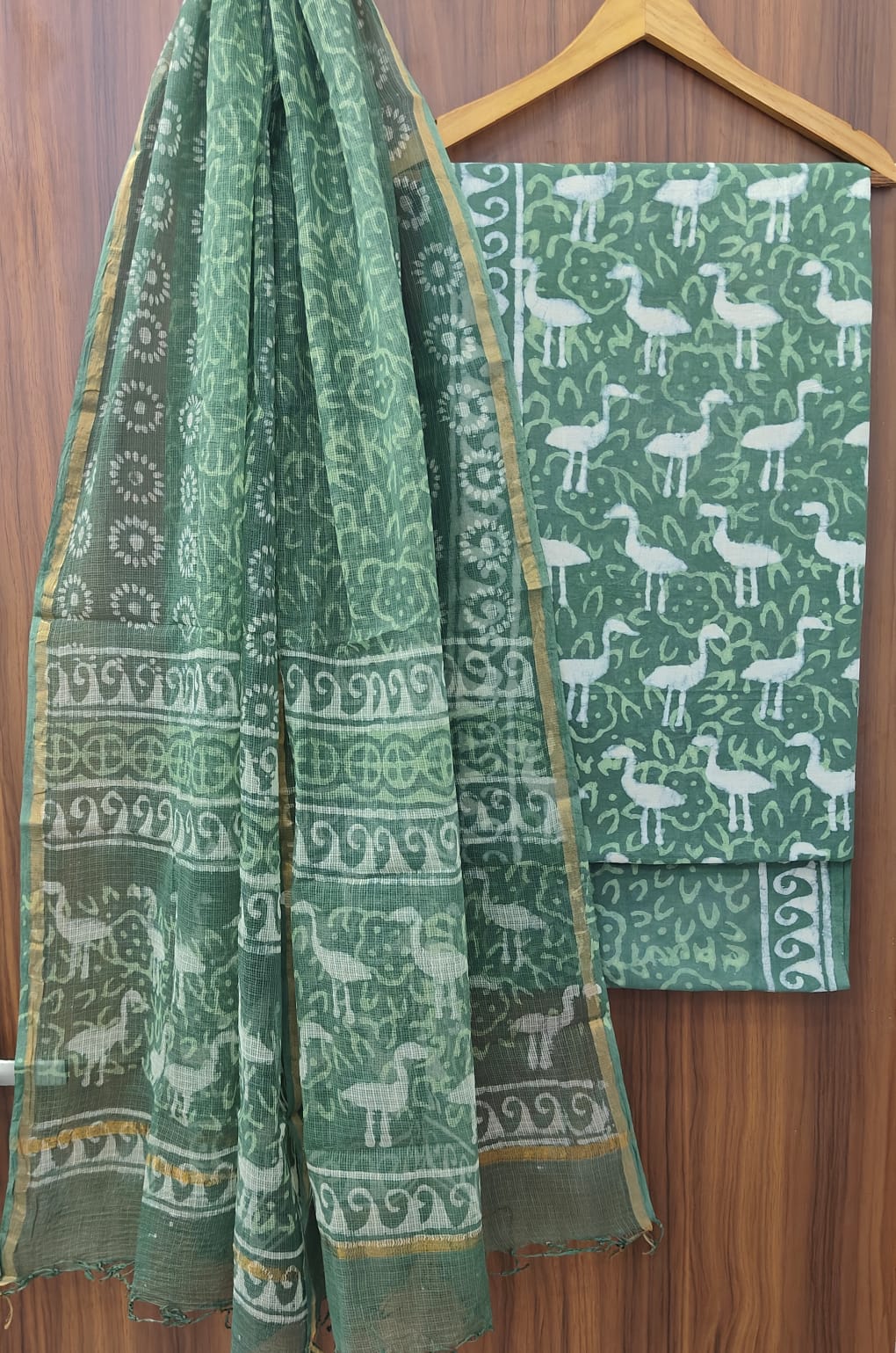Hand Block Printed Cotton Dress Material With Kota Cotton Dupatta -3pcs set