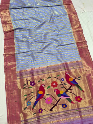 Single Muniya Paithani Pure Silk Zari Stripes Design Saree With Running Blouse