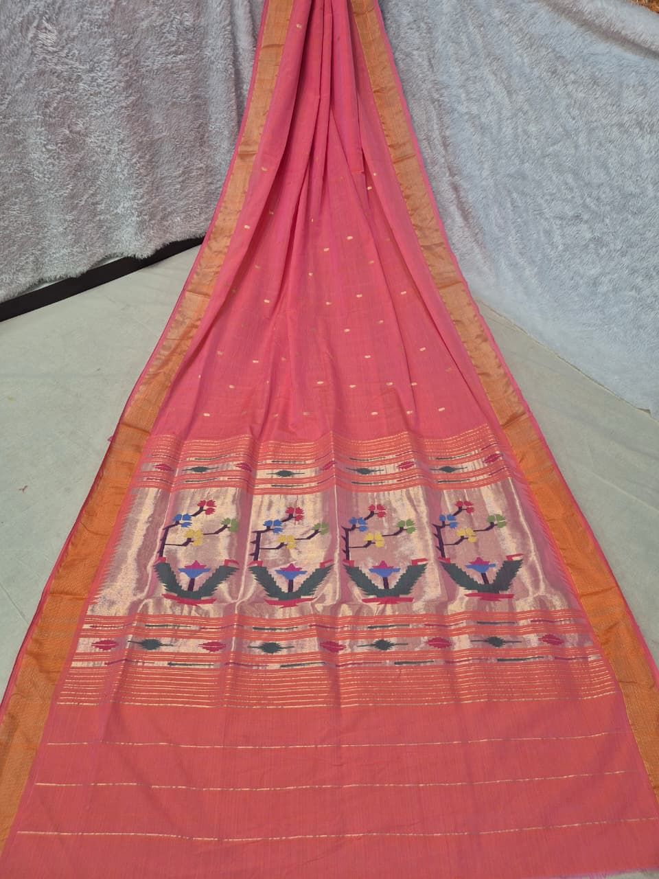 Paithani Handloom Cotton Patta Border Saree
