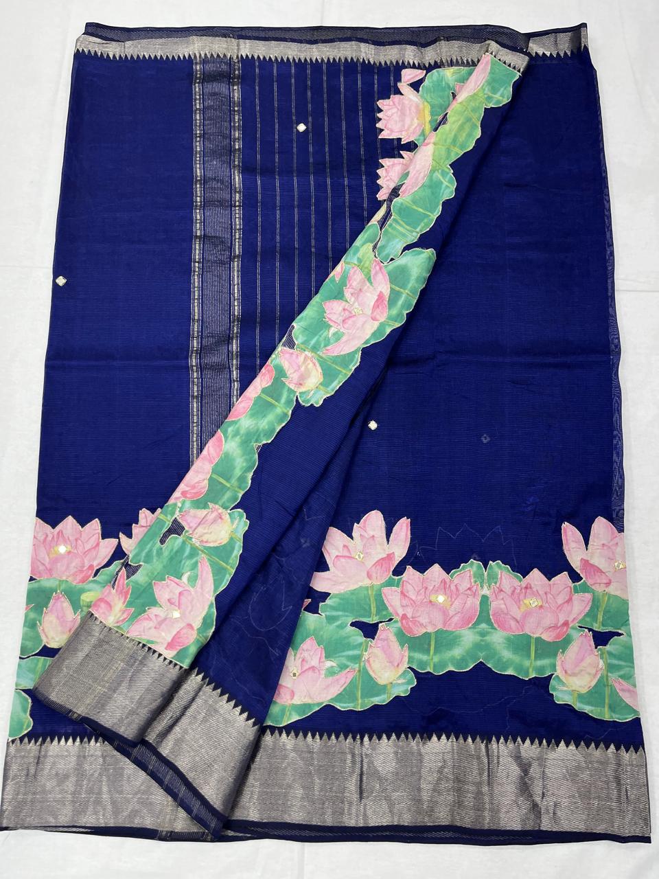 Mangalagiri Silk / Cotton Aplic Work Saree With Running Work Blouse