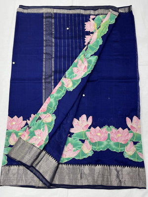 Mangalagiri Silk / Cotton Aplic Work Saree With Running Work Blouse