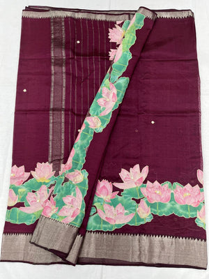 Mangalagiri Silk / Cotton Aplic Work Saree With Running Work Blouse