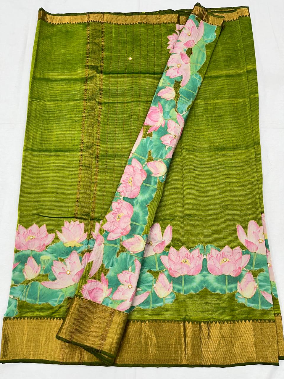 Mangalagiri Silk / Cotton Aplic Work Saree With Running Work Blouse