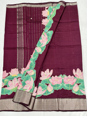 Mangalagiri Silk / Cotton Aplic Work Saree With Running Work Blouse