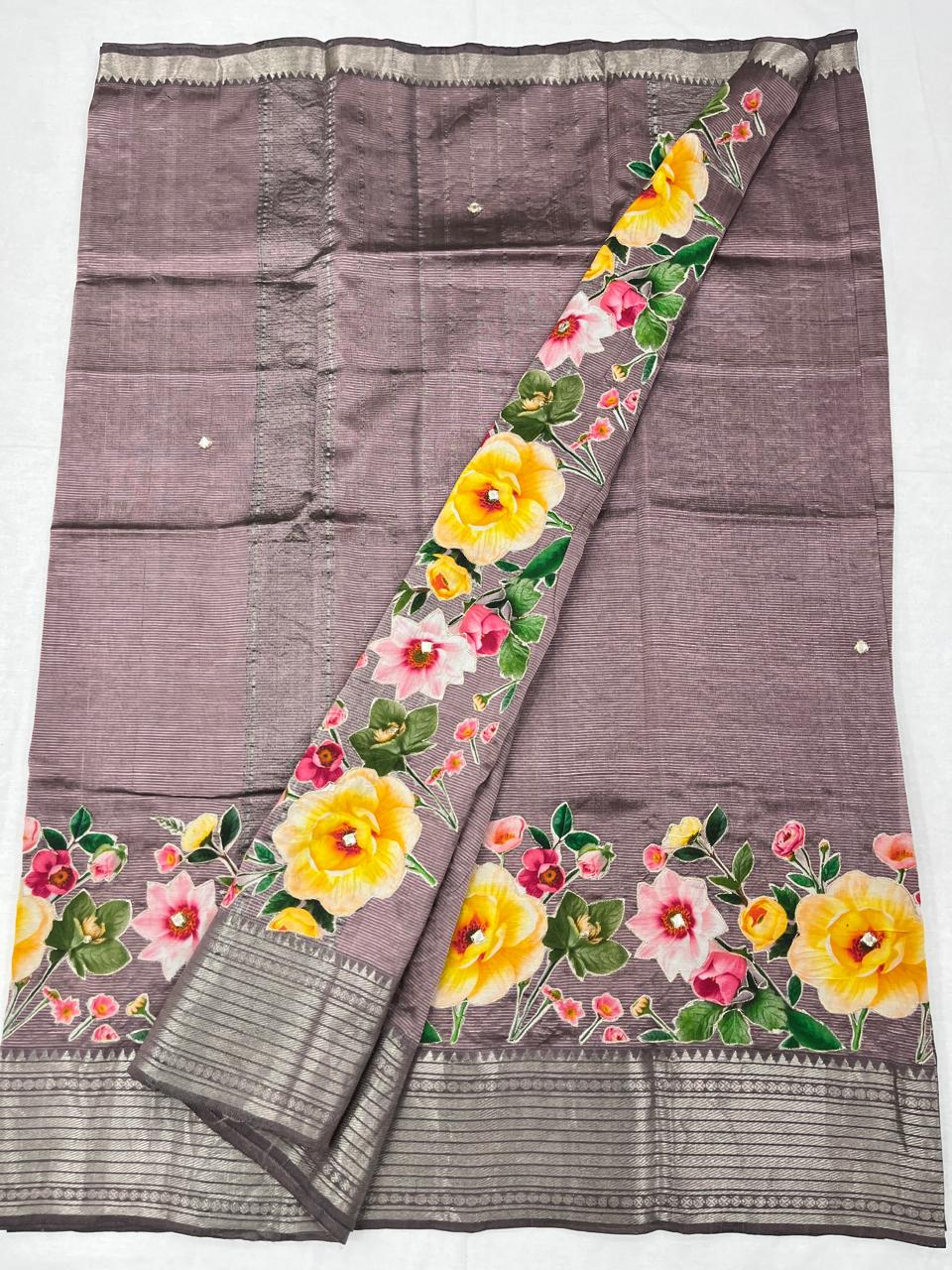Mangalagiri Silk / Cotton Aplic Work Saree With Running Work Blouse