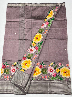 Mangalagiri Silk / Cotton Aplic Work Saree With Running Work Blouse