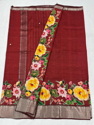 Mangalagiri Silk / Cotton Aplic Work Saree With Running Work Blouse
