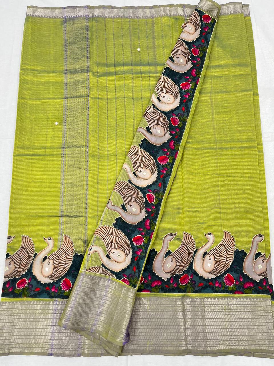 Mangalagiri Silk / Cotton Aplic Work Saree With Running Work Blouse